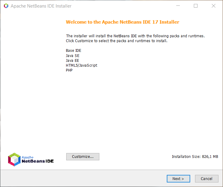 NetBeans wählt automatisch alle Komponenten aus.