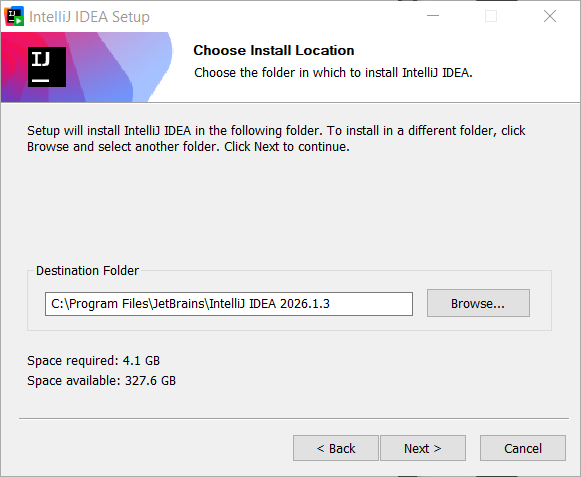 Výber inštalačného priečinka v sprievodcovi IntelliJ IDEA Setup