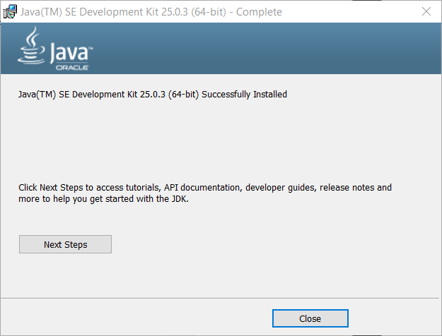 Dokončenie inštalácie Oracle Java JDK 25 vo Windows